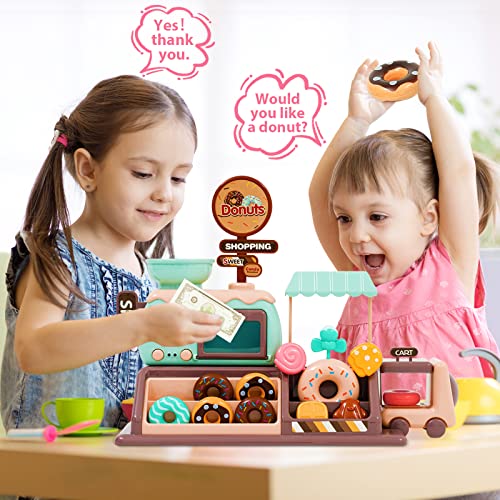 Donut Shop Juego de Juguetes con luz y Sonido, Juego de Roles para niños pequeños, niños y niñas, Regalos de cumpleaños, 34 Piezas