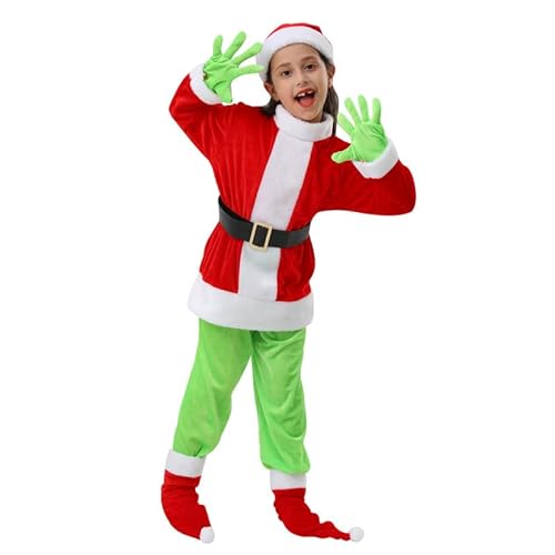 DONY Grinch Disfraz Para NiñOs,Disfraz de Navidad Para NiñOs,Disfraz Navideño de Monstruo Verde,Grinch Disfraz para Navideño Año Nuevo Mascarada Cosplay Carnaval CumpleañOs Chico Chica