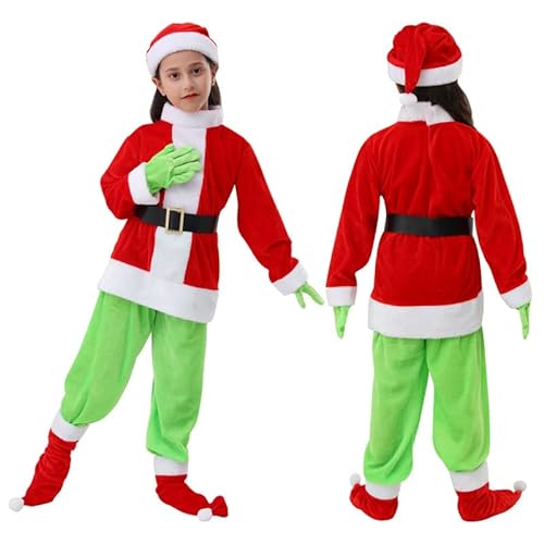 DONY Grinch Disfraz Para NiñOs,Disfraz de Navidad Para NiñOs,Disfraz Navideño de Monstruo Verde,Grinch Disfraz para Navideño Año Nuevo Mascarada Cosplay Carnaval CumpleañOs Chico Chica