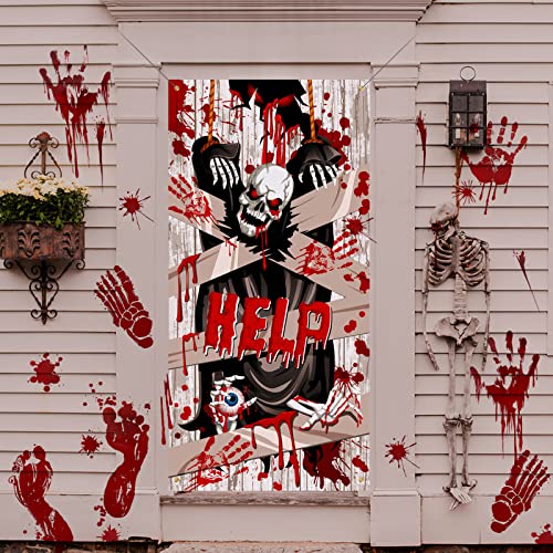 DPKOW Decoración Pancarta Colgante de Fantasma de Halloween Miedo, Esqueleto Huella de Sangre Pancarta de Puerta para Halloween Decoración de Puerta Terror Halloween Casa Embrujada Accesorios