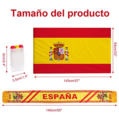 DPKOW Pack Selección de Seguidor de España Copa Mundial Femenina 2023 Pancarta Bufanda Bandera España Pintura de Cara para Fan Aficionados del Futból de España Accesorios Decoración Copa Mundial 2023