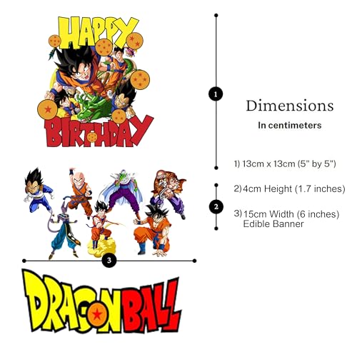 Dragon Ball Z - Decoración para tartas temática de Goku y Crew con temática de manga de anime para niños, tarjeta de papel rápida y fácil ajustable (decoración de cumpleaños feliz + 7 personajes)