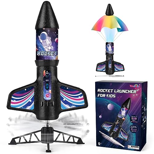 Dreamon Cohete Juguete para Niños, Lanza Cohetes para Niños con Paracaídas Luz LED, Motorizado Recargable Auto-Lanzamiento Cohete Juguete, Juegos Aire Libre para Niños 7 8 9 10 Años