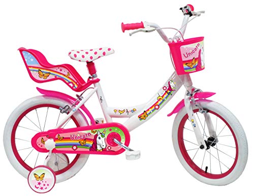 Eden Bikes Unicorn-16 Bicicleta Infantil Unicornio, Niños, Blanco y Rosa, 16''