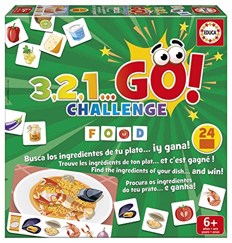 Educa - 3,2,1, GO Challenge Food, Encuentra Todos los Ingredientes de tu Plato y serás el Chef Ganador 24 Platos y 70 Ingredientes, de 2 a 5 Jugadores, 6 años (19392)