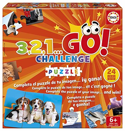 Educa - 3,2,1, GO Challenge Puzzle, Si Eres ágil y rápido no te costará Nada ser el Primero en completar el Puzzle, Incluye 24 Puzzles de 6 Piezas, De 2 a 5 Jugadores, a Partir de 6 años (19390)