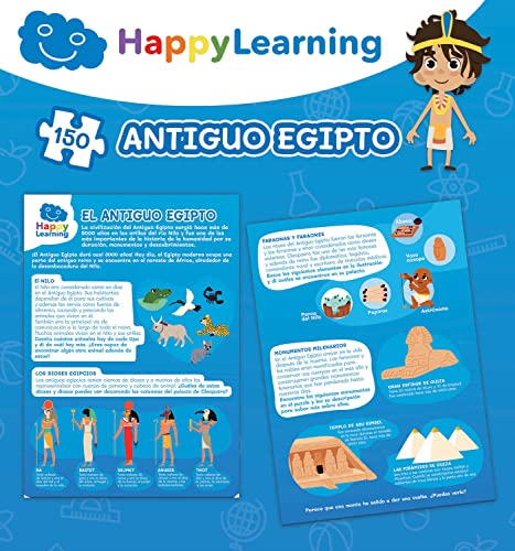 Educa - Egipto - Puzzle Happy Learning, Puzzle de 150 Piezas, Incluye lámina con Actividades para Aprender curiosidades, Medida aproximada del Puzzle: 48 x 34 cm, A Partir de 6 años (19318)