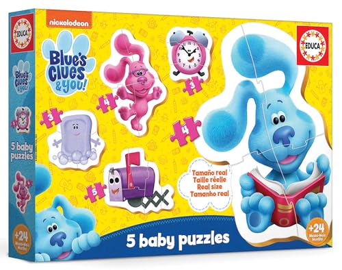 Educa - Las Pistas de Blue, 5 Puzzles Progresivos de 3 a 5 Piezas. Puzzles Infantiles para Mejorar la función motora y la Memoria de los bebés, Recomendando a Partir de 2 años (19397)