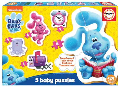Educa - Las Pistas de Blue, 5 Puzzles Progresivos de 3 a 5 Piezas. Puzzles Infantiles para Mejorar la función motora y la Memoria de los bebés, Recomendando a Partir de 2 años (19397)