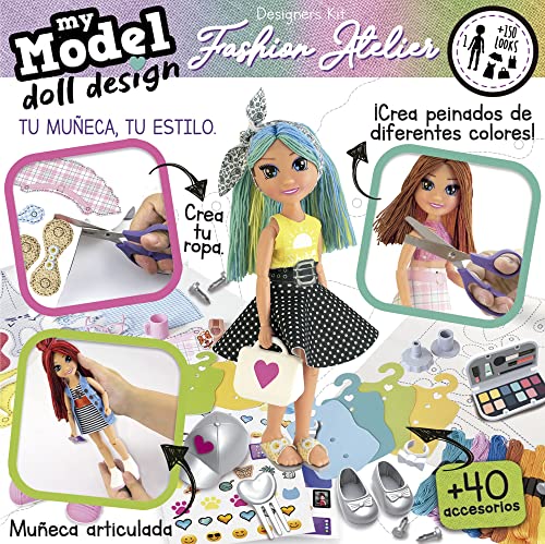 Educa - My Model Doll Design Fashion Atelier | CREA más de 300 increíbles Looks Distintos. Muñeca articulada, péinala, Corta la Tela y vístela. Incluye maniquí y Armario (19350)