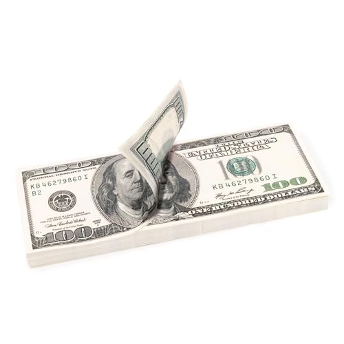 EIGHT4TWO® 100 x $ 100 Dinero Juguete - Billetes de 100 Dolares Falsos a tamaño de Dinero Real - Billetes dolares Falsos para Jugar - Billetes de Juguete no es Dinero Real (100x100$ - 100%)