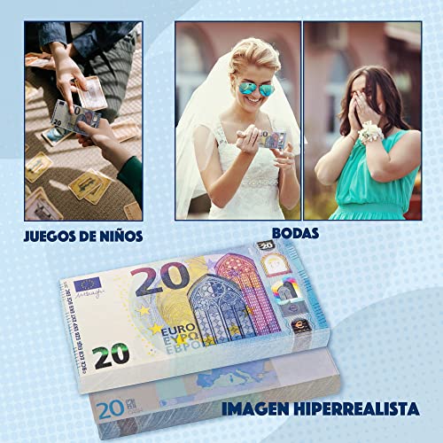 EIGHT4TWO® 100 x € 20 Dinero Juguete - Billetes de 20 Euros Falsos al 125% Dinero Real - Billetes Euros Falsos para Jugar - Fake Money - Billetes de Juguete no es Dinero Real (100x20€ - 125%%)