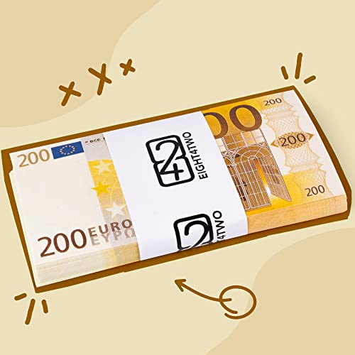 EIGHT4TWO® 100 x € 200 Dinero Juguete - Billetes de 200 Euros Falsos al 75% Dinero Real - Billetes Euros Falsos para Jugar - Fake Money - Billetes de Juguete no es Dinero Real (100x200€ - 75%)