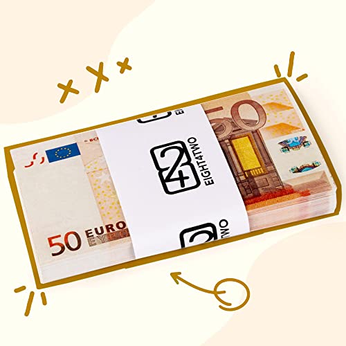EIGHT4TWO® 100 x € 50 Dinero Juguete - Billetes de 50 Euros Falsos al 75% Dinero Real - Billetes Euros Falsos para Jugar - Fake Money - Billetes de Juguete no es Dinero Real (100x50€ - 75%)