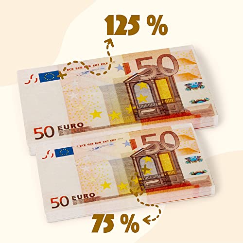 EIGHT4TWO® 100 x € 50 Dinero Juguete - Billetes de 50 Euros Falsos al 75% Dinero Real - Billetes Euros Falsos para Jugar - Fake Money - Billetes de Juguete no es Dinero Real (100x50€ - 75%)