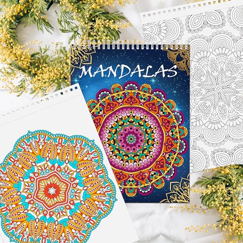 Elfew 2 piezas mandala libro para colorear para adultos, mandalas para adultos, 80+ diseños relajantes de mandala, alivia el estrés y relaja
