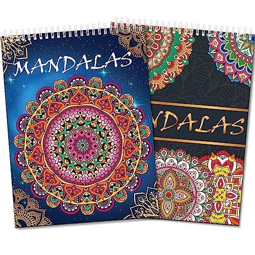 Elfew 2 piezas mandala libro para colorear para adultos, mandalas para adultos, 80+ diseños relajantes de mandala, alivia el estrés y relaja