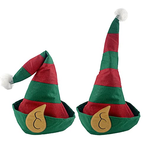 Elfo Navidad Gorro Navidad Adulto para Disfraces Navideños, Gorro Papá Noel Verde y Rojo para Navidad, Gorro de Elfo para Disfraces de Fiesta, 2pcs