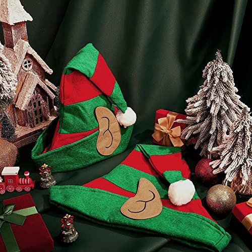 Elfo Navidad Gorro Navidad Adulto para Disfraces Navideños, Gorro Papá Noel Verde y Rojo para Navidad, Gorro de Elfo para Disfraces de Fiesta, 2pcs