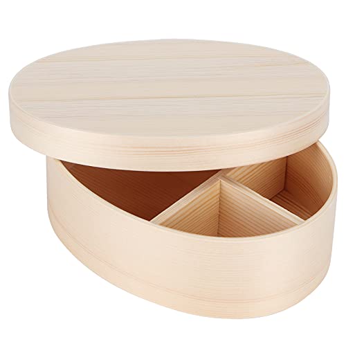 Emoshayoga Fiambrera de 17,5 x 13,5 cm, recipiente portátil para alimentos, caja de almacenamiento de sushi de madera con compartimento para trabajadores, escuelas (17,5 x 13,5 cm, ovalada de color