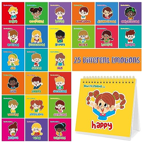 Emotions Flip Chart, 25 Diferentes Sentimientos con Habilidades de Afrontamiento: Aprende a Identificar Diversos Estados de Ánimo, Caras de Emociones en Forma de Dibujos Animados para Niños con TDAH