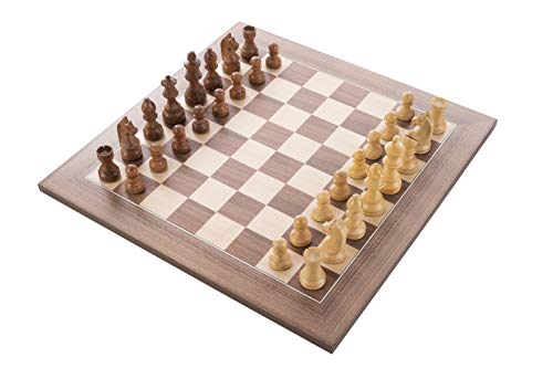 Engelhart - 170190-170191 - Juego de ajedrez Profesional 40x40cm, Incluye Piezas de ajedrez Plomo y Fieltro Rey Altura 76 mm (Marrón/Natural)