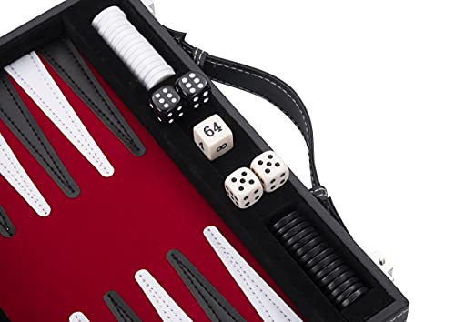 Engelhart- Maletín de Juego de Backgammon 11" 30 cm - Cuero de imitación Cosido (Rojo/Negro/Blanco)