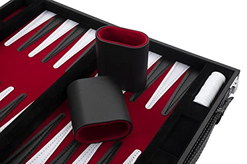 Engelhart- Maletín de Juego de Backgammon 11" 30 cm - Cuero de imitación Cosido (Rojo/Negro/Blanco)