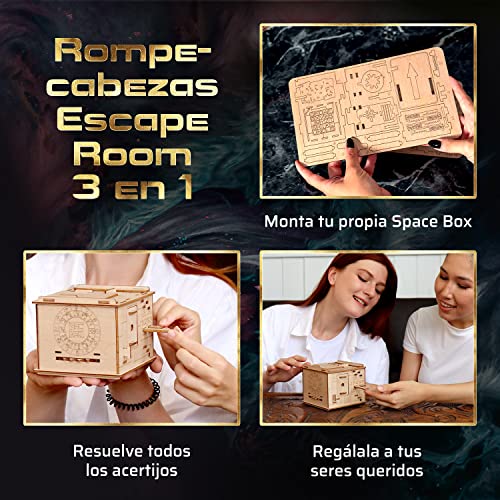 ESC WELT Juego de Rompecabezas 3D Space Box - Caja de Rompecabezas de Madera 3 en 1 - Juego Rompecabezas de Acertijos - Puzle para Niños y Adultos adivinanzas - Pascua Juego Mental de Escape Room