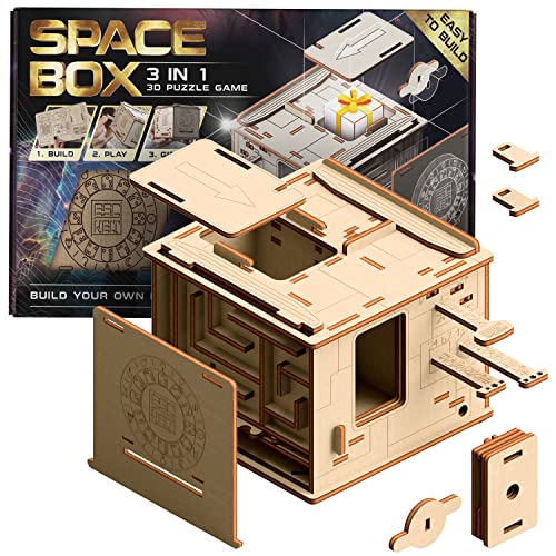 ESC WELT Juego de Rompecabezas 3D Space Box - Caja de Rompecabezas de Madera 3 en 1 - Juego Rompecabezas de Acertijos - Puzle para Niños y Adultos adivinanzas - Pascua Juego Mental de Escape Room