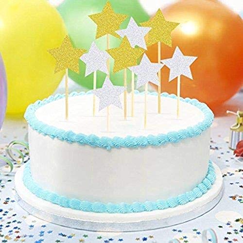 Estrellas para Decoración,50 Pack Decoración para Pasteles Decorativos para Tartas Cupcake Toppers para Bodas Cumpleaños Partes Plata 9.2CM