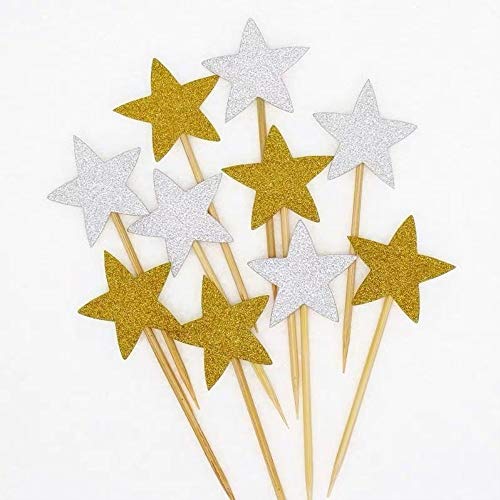 Estrellas para Decoración,50 Pack Decoración para Pasteles Decorativos para Tartas Cupcake Toppers para Bodas Cumpleaños Partes Plata 9.2CM