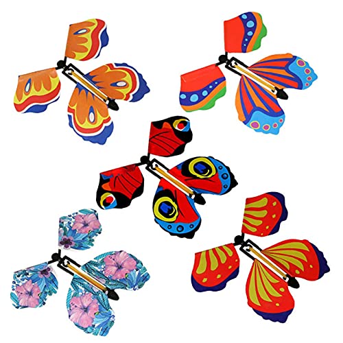 Eteslot Magic Flying Butterfly Toy, 5 Piezas de Viento para los Juguetes de Mariposas, Juguetes de Hadas de Vuelo mágico, Banda de Goma con Motor (Color al Azar)