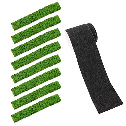 Evemodel 8 tiras de césped estáticas con 1 unidad de calle asfalto, pegatinas estáticas, arbustos de hierba, miniatura, paisajismo, decoración (C)