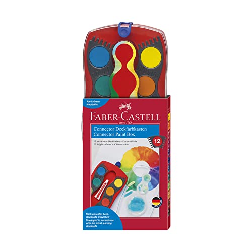 Faber-Castell 125030 - Estuche acuarelas CONNECTOR de 12 colores y tubo blanco. Base roja