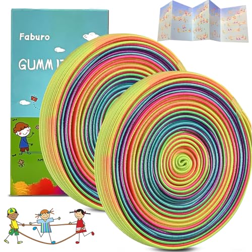 Faburo 2 unidades Gummitwist niños con instrucciones para juegos de saltar, goma de saltar de 4 m de largo y 1 cm de ancho, giro de goma, cinta de arco iris, regalo para niñas y niños