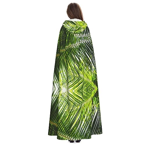 FAIRAH Capa con capucha impresa de hojas de palma, tonos verdes, para Halloween, juego de rol para adultos