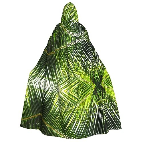 FAIRAH Capa con capucha impresa de hojas de palma, tonos verdes, para Halloween, juego de rol para adultos