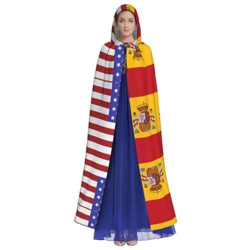FAIRAH Capa con capucha impresa de la bandera de España estadounidense, para Halloween, juego de rol para adultos