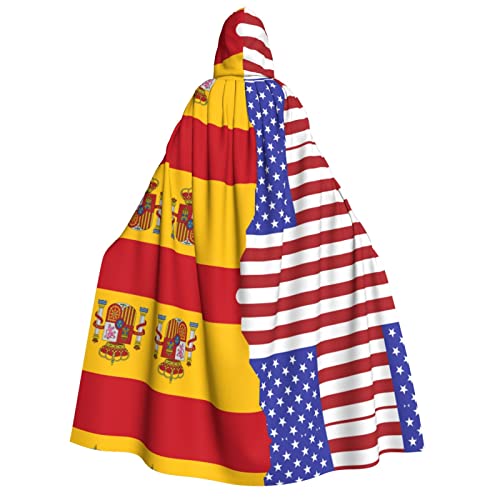 FAIRAH Capa con capucha impresa de la bandera de España estadounidense, para Halloween, juego de rol para adultos