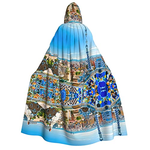 FAIRAH Capa con capucha impresa de la ciudad del agua de España, para Halloween, juego de rol para adultos