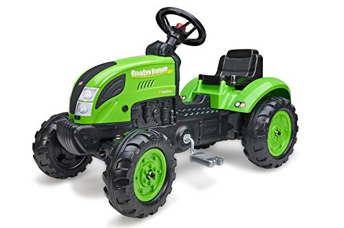 Falk - Tractor con Pedales Country Farmer Verde a Partir de 2 años – Fabricado en Francia – Placa de matrícula Personalizable – Volante direccional con bocina – 2057