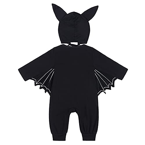 FANCYINN disfraces de Halloween para Niños Bebé Niña mono de murciélago de manga larga negro mono de esqueleto disfraz de Cosplay monos trajes de sombrero 2 piezas Calabaza Estampada 6-12 meses