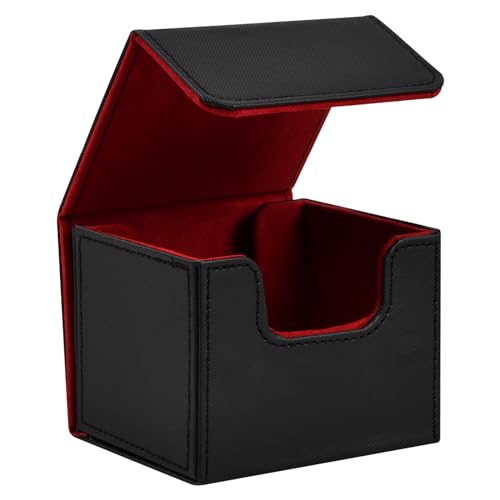 Fangehong Card Deck Box, Cajas de Tarjetas Coleccionables, Caja de Cartas de Cubierta, Leather Deck Card Storage Case, Flip Deck Box para 100+ Cartas con Funda MTG CCG TCG (Negro + Rojo)