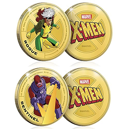 FANTASY CLUB Marvel Colección Completa X-Men - 12 Monedas / Medallas conmemorativas acuñadas con baño en Oro 24 Quilates y coloreadas a 4 Colores - 44mm