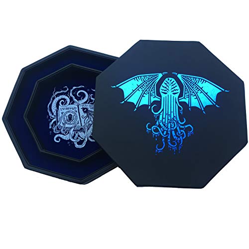Fantasydice,CTHULHU TOME-BLUE- Bandeja de dados octágono de 20 cm con tapa y zona de dados, Call of Cthulhu, Shadowrun.