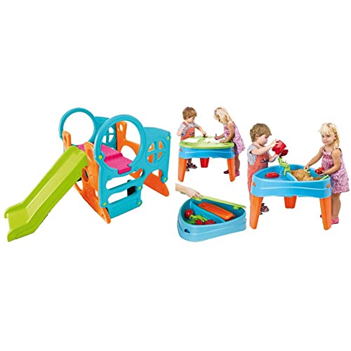 FEBER Centro de Actividades con tobogán, Escalada y Diferentes Actividades para niños de los 2 a los 7 años (Famosa 800010247) + Feber- Mesa Play Island Table, Color (Famosa 800010238)