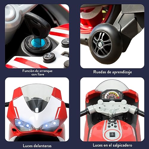 FEBER - Ducati 2138, Moto Infantil a batería de 12 voltios, con Luces y Sonidos de Arranque y bocina, vehículo Deportivo Seguro para niños, Velocidad 3,5 a 8,6 km/h, 3 años, Famosa (FEN09000)