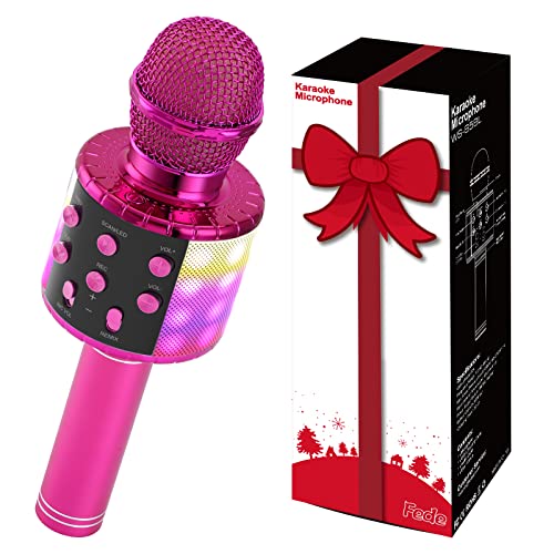 Fede Micrófono de Karaoke Portátil, Bluetooth Inalámbrico, con Altavoz, Juguetes para regalo de Niños de 3 a 12 Años, Rosa y Negro