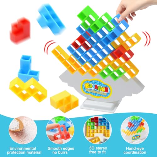 FENYW 64 Piezas Tetra Tower, Montessori Juguetes Educativos, Tetris Tower Balance Game, Stack Attack Juego con 22 Tarjetas, Team Tower Game for 3+ Kids y Adults